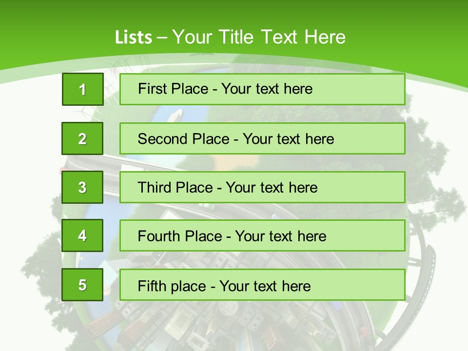 A Green And White Presentation With A City On Top Of It PowerPoint Template