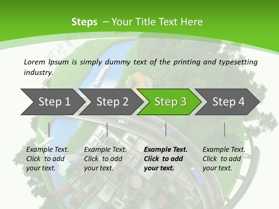 A Green And White Presentation With A City On Top Of It PowerPoint Template