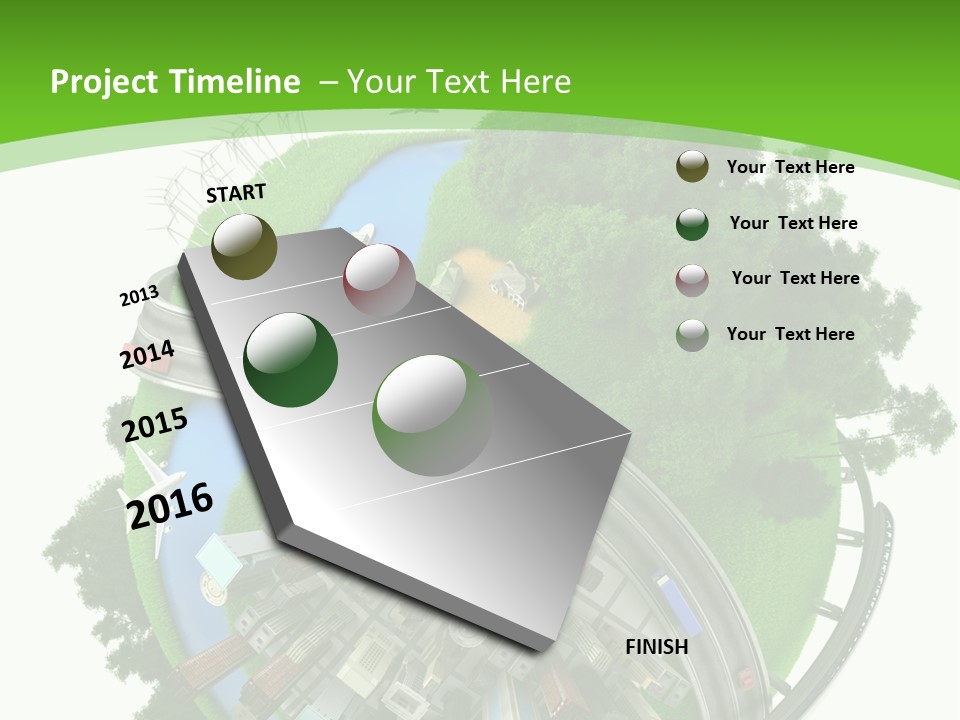 A Green And White Presentation With A City On Top Of It PowerPoint Template