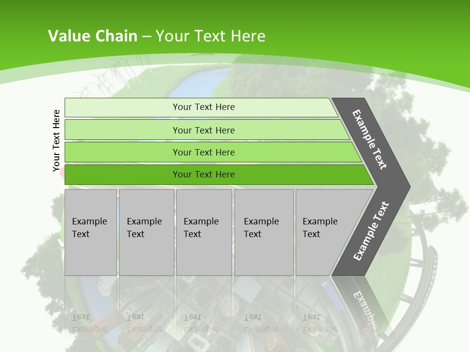 A Green And White Presentation With A City On Top Of It PowerPoint Template