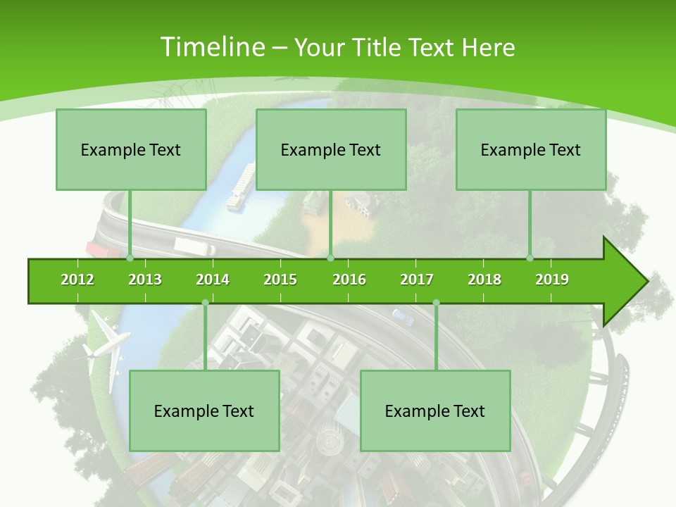 A Green And White Presentation With A City On Top Of It PowerPoint Template