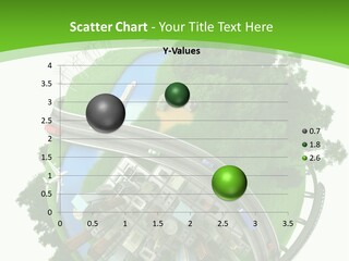 A Green And White Presentation With A City On Top Of It PowerPoint Template