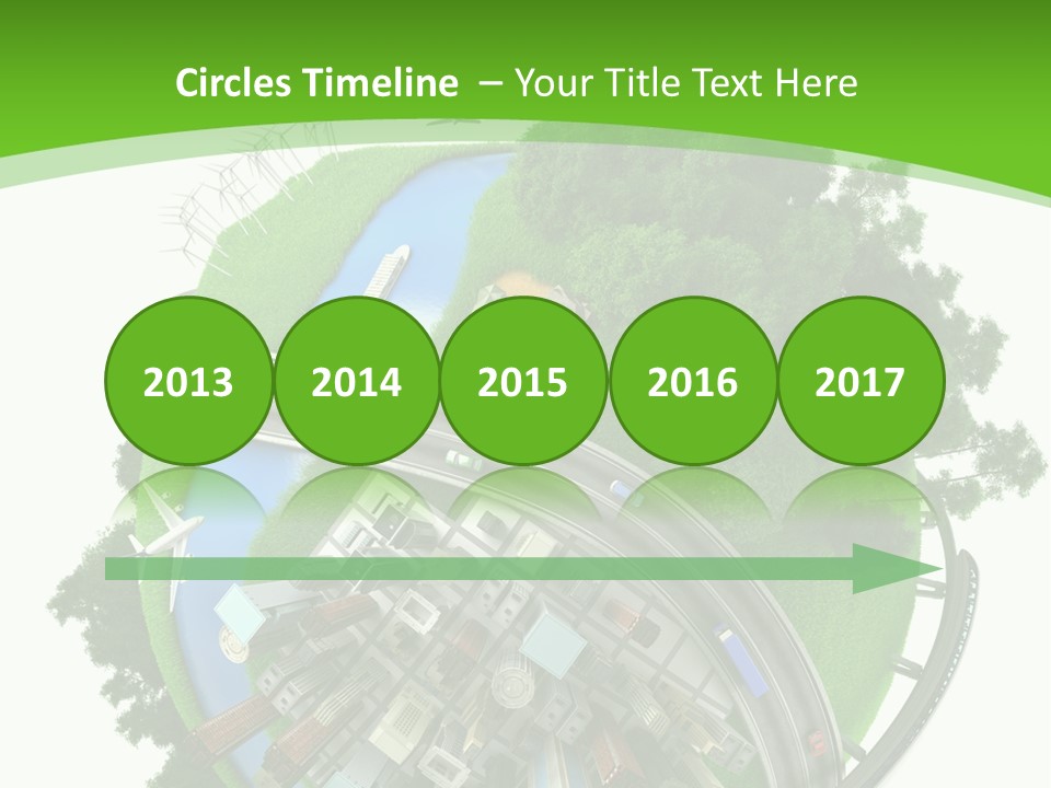 A Green And White Presentation With A City On Top Of It PowerPoint Template