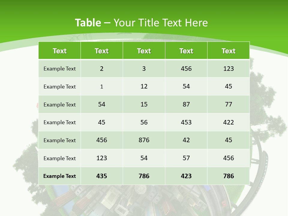 A Green And White Presentation With A City On Top Of It PowerPoint Template