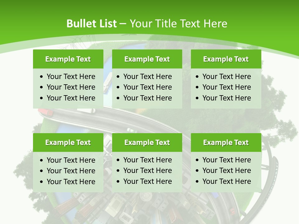 A Green And White Presentation With A City On Top Of It PowerPoint Template