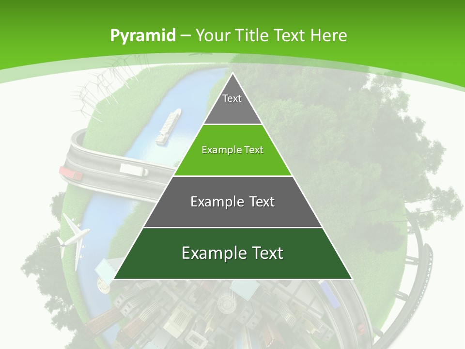A Green And White Presentation With A City On Top Of It PowerPoint Template