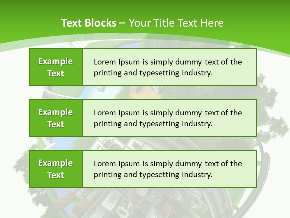 A Green And White Presentation With A City On Top Of It PowerPoint Template