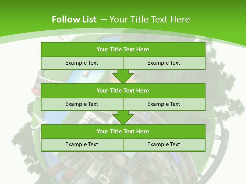 A Green And White Presentation With A City On Top Of It PowerPoint Template