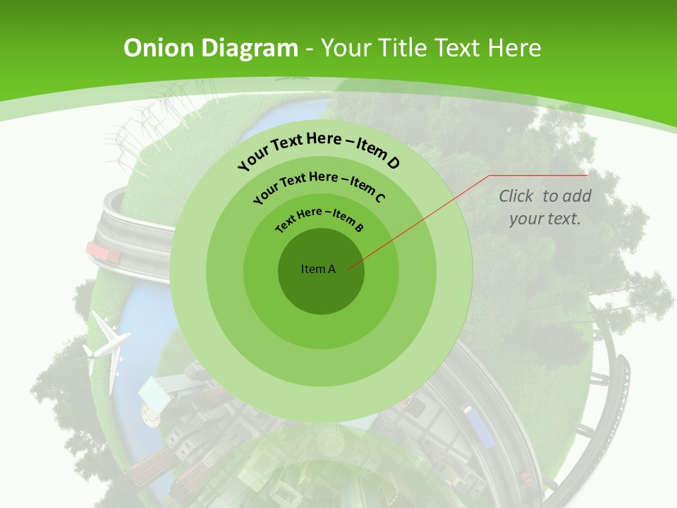 A Green And White Presentation With A City On Top Of It PowerPoint Template
