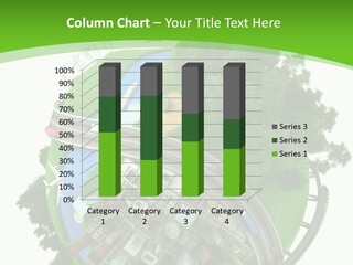 A Green And White Presentation With A City On Top Of It PowerPoint Template