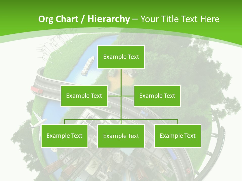 A Green And White Presentation With A City On Top Of It PowerPoint Template
