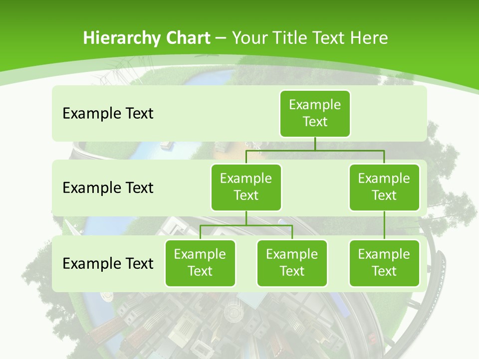 A Green And White Presentation With A City On Top Of It PowerPoint Template