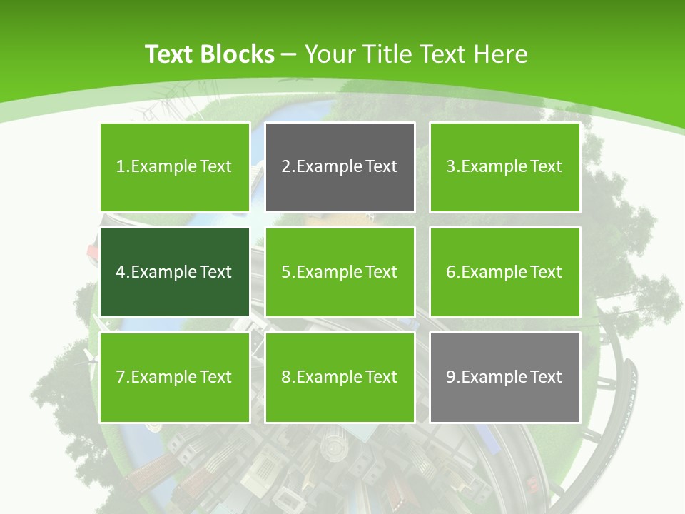 A Green And White Presentation With A City On Top Of It PowerPoint Template