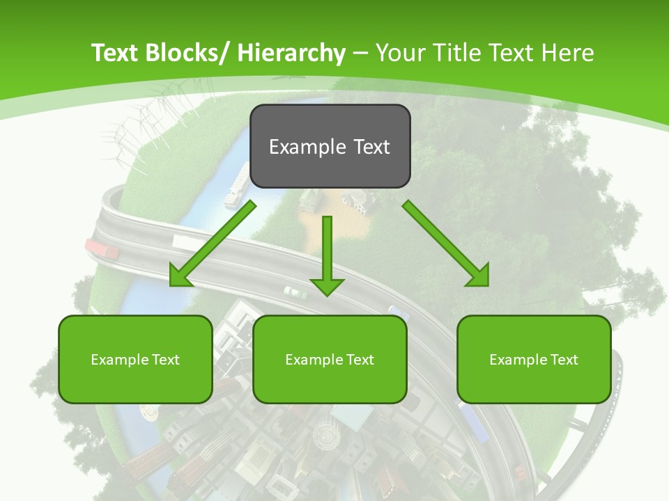 A Green And White Presentation With A City On Top Of It PowerPoint Template
