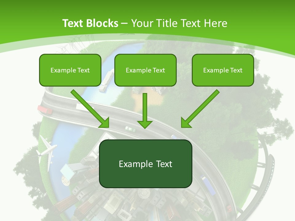 A Green And White Presentation With A City On Top Of It PowerPoint Template