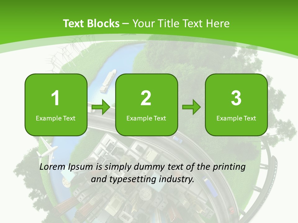 A Green And White Presentation With A City On Top Of It PowerPoint Template