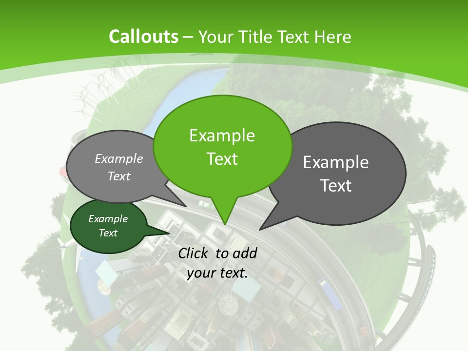 A Green And White Presentation With A City On Top Of It PowerPoint Template