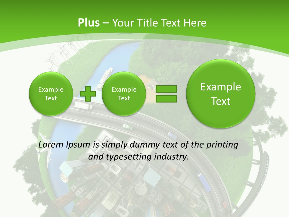A Green And White Presentation With A City On Top Of It PowerPoint Template
