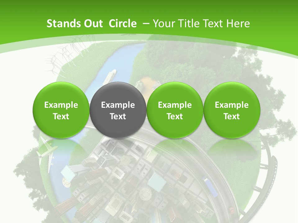 A Green And White Presentation With A City On Top Of It PowerPoint Template