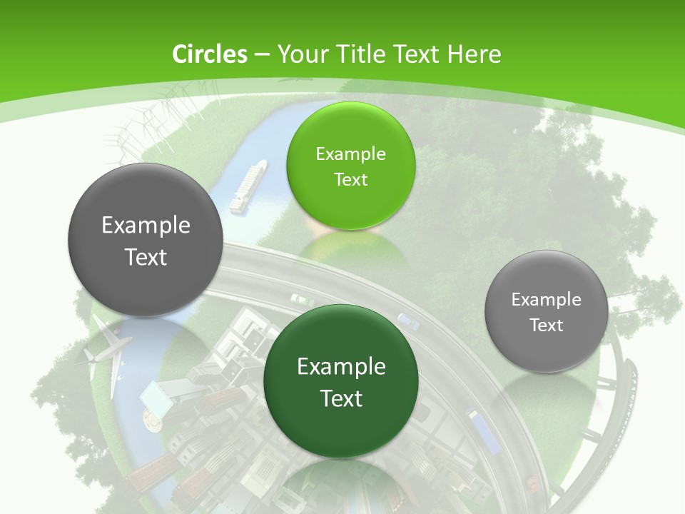 A Green And White Presentation With A City On Top Of It PowerPoint Template