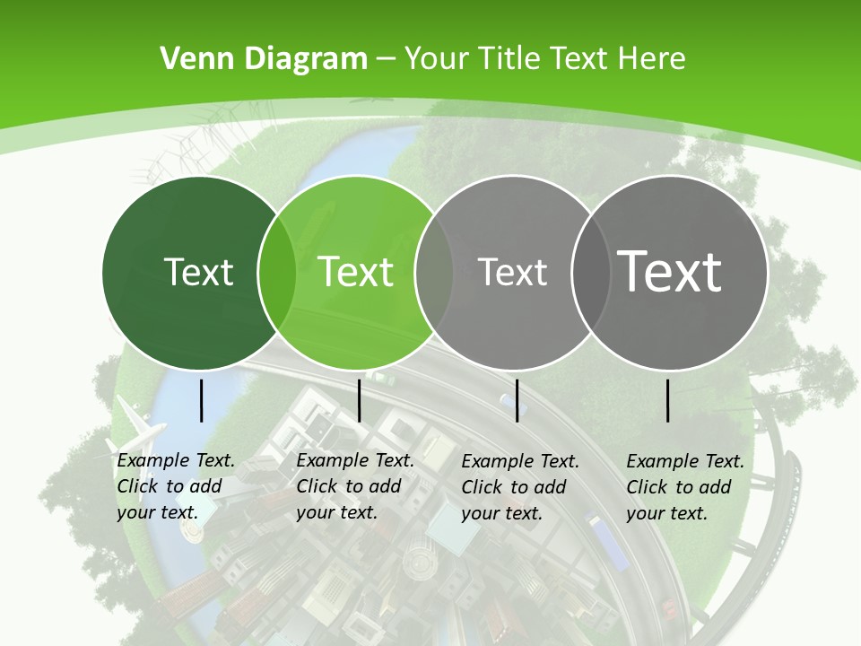 A Green And White Presentation With A City On Top Of It PowerPoint Template