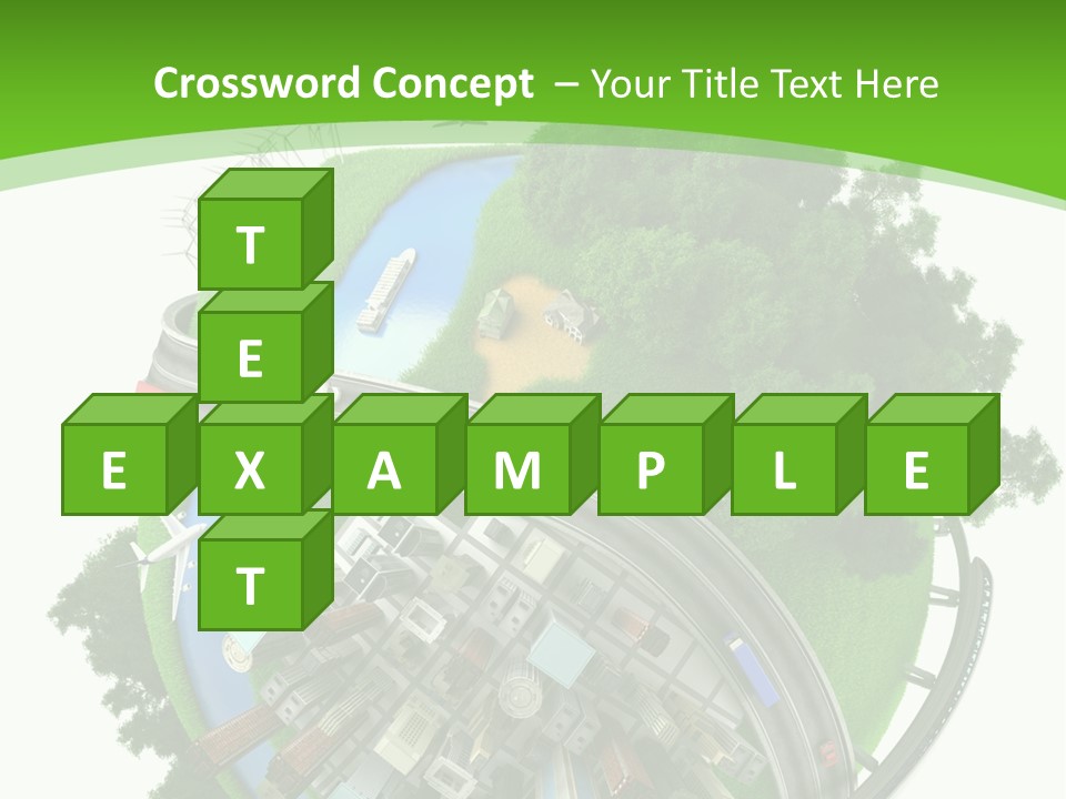 A Green And White Presentation With A City On Top Of It PowerPoint Template