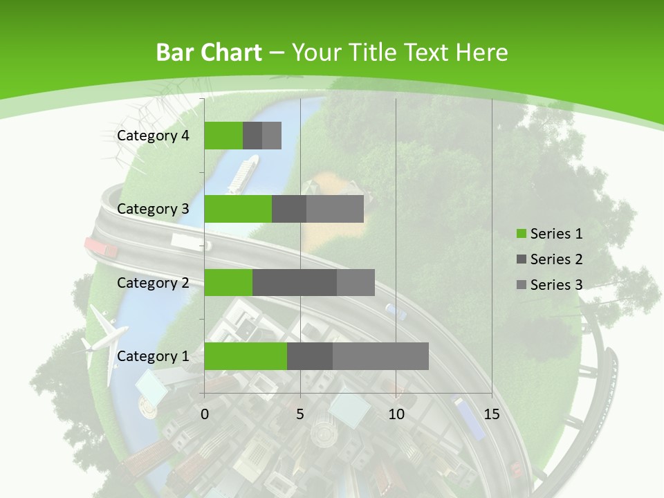A Green And White Presentation With A City On Top Of It PowerPoint Template