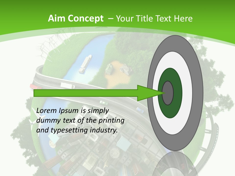 A Green And White Presentation With A City On Top Of It PowerPoint Template