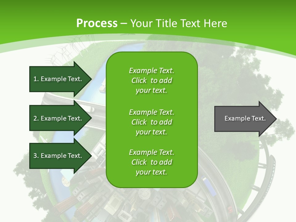 A Green And White Presentation With A City On Top Of It PowerPoint Template
