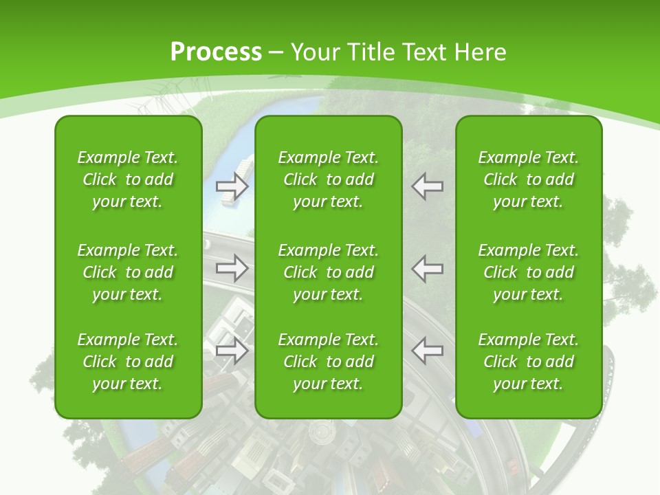 A Green And White Presentation With A City On Top Of It PowerPoint Template