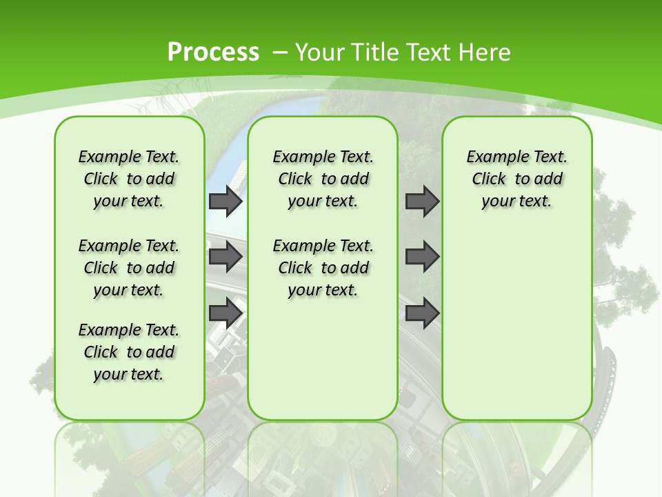 A Green And White Presentation With A City On Top Of It PowerPoint Template