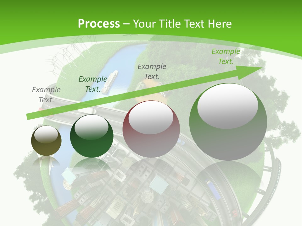 A Green And White Presentation With A City On Top Of It PowerPoint Template