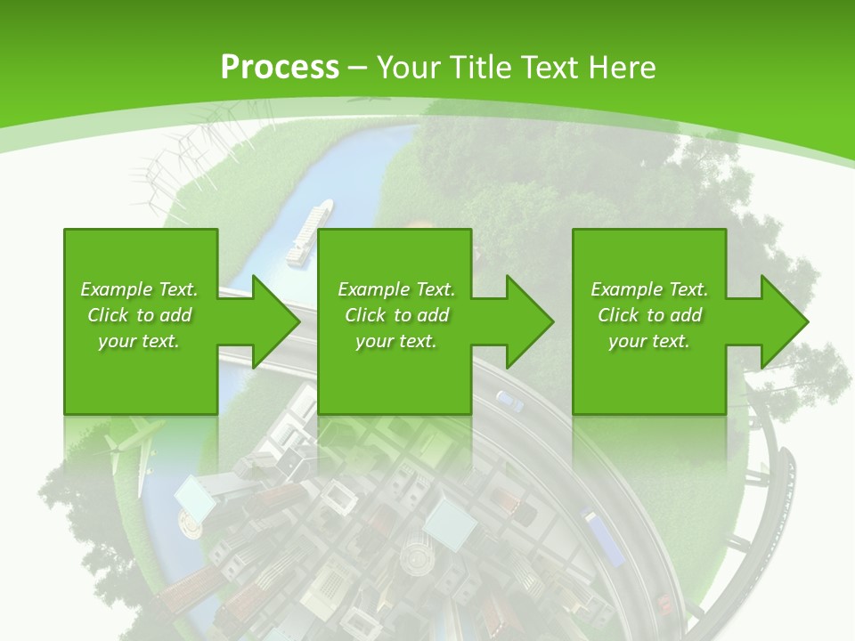 A Green And White Presentation With A City On Top Of It PowerPoint Template