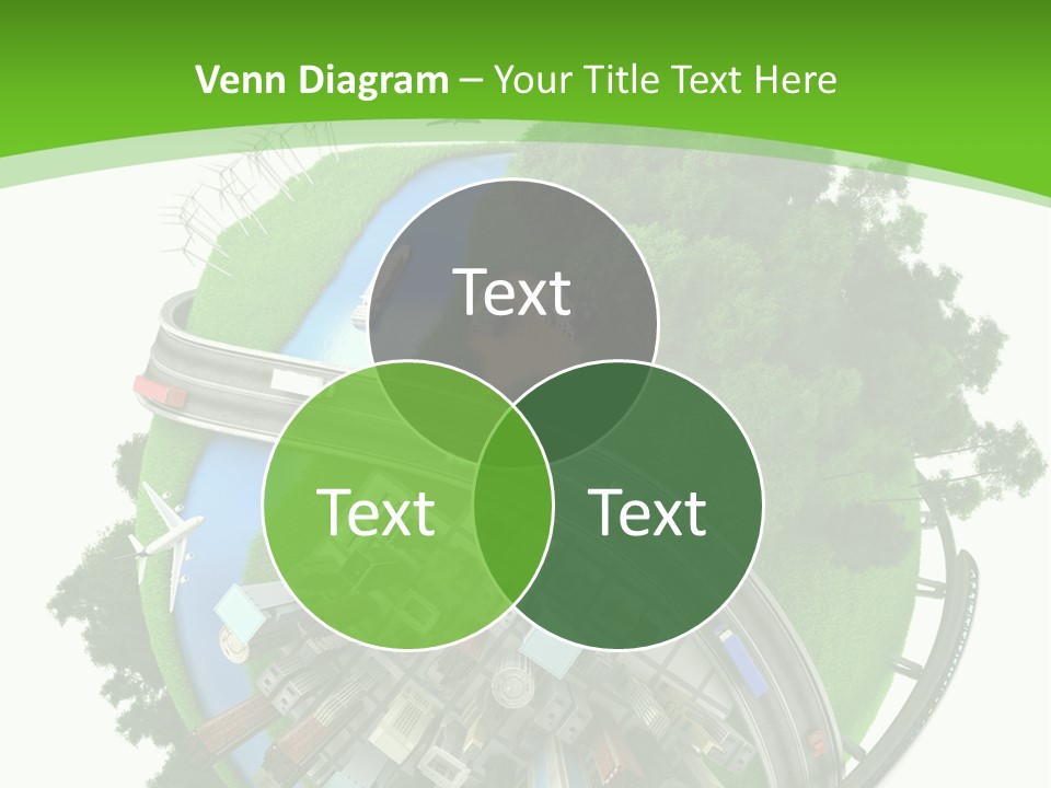 A Green And White Presentation With A City On Top Of It PowerPoint Template