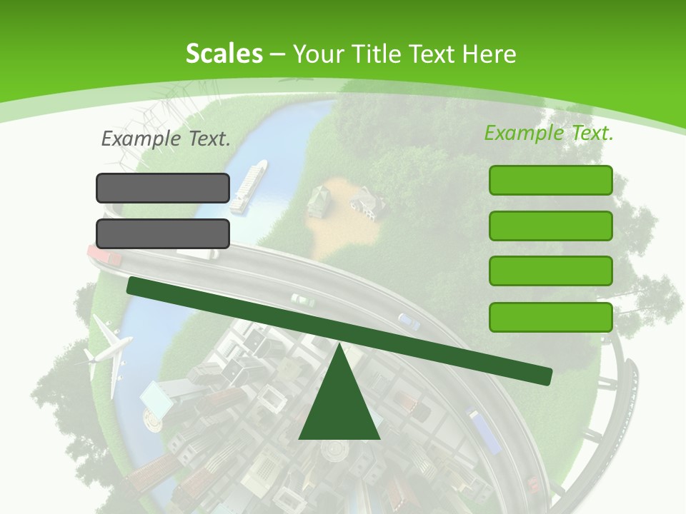 A Green And White Presentation With A City On Top Of It PowerPoint Template