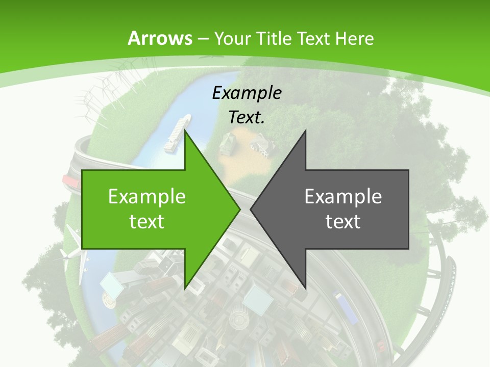 A Green And White Presentation With A City On Top Of It PowerPoint Template