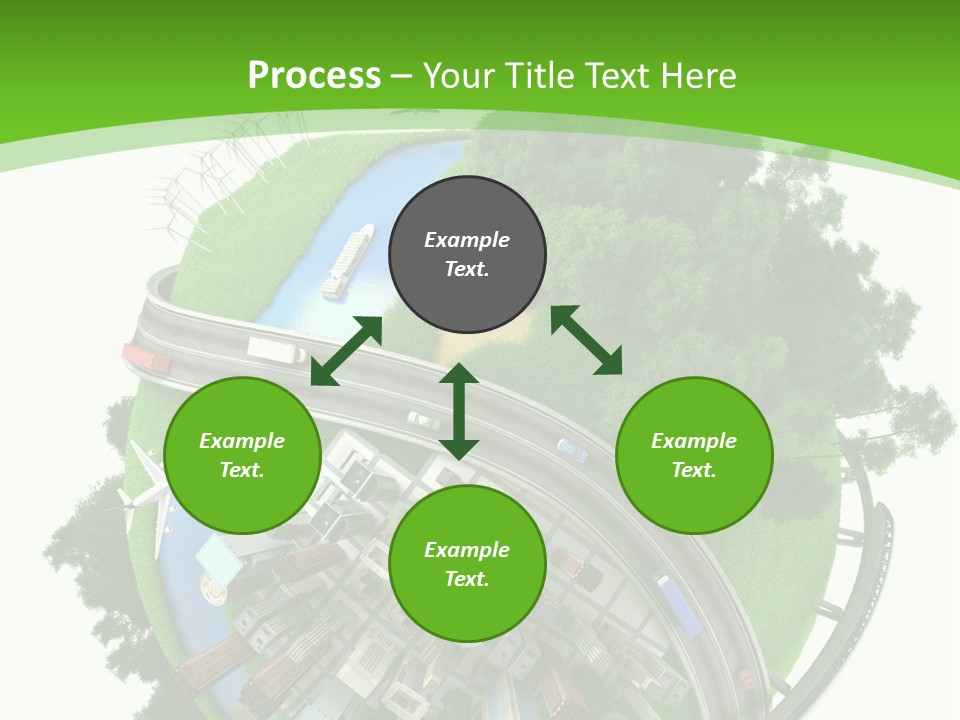 A Green And White Presentation With A City On Top Of It PowerPoint Template