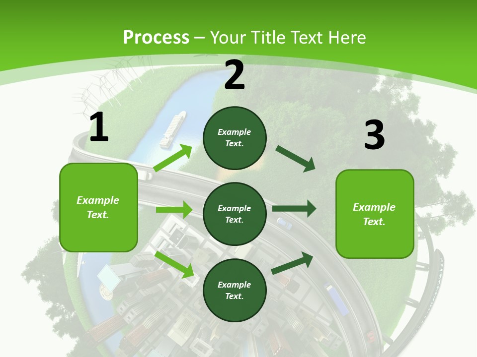 A Green And White Presentation With A City On Top Of It PowerPoint Template