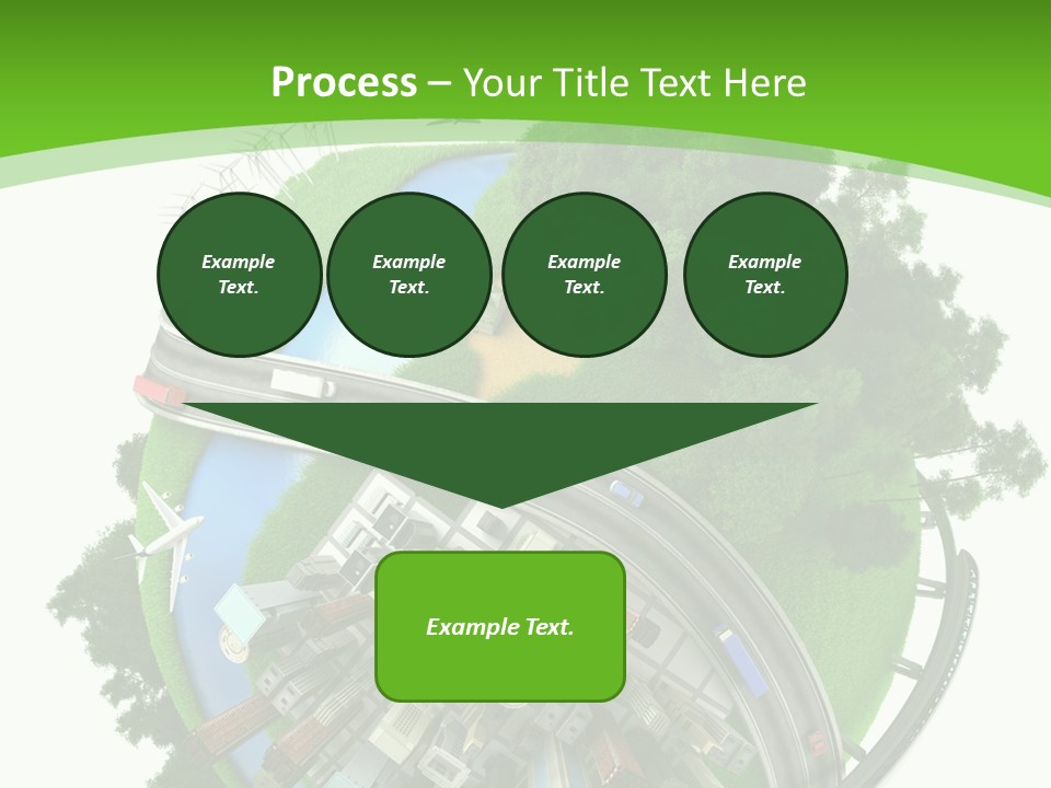 A Green And White Presentation With A City On Top Of It PowerPoint Template