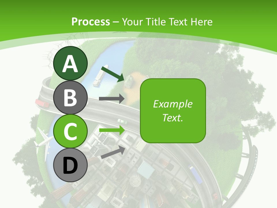 A Green And White Presentation With A City On Top Of It PowerPoint Template