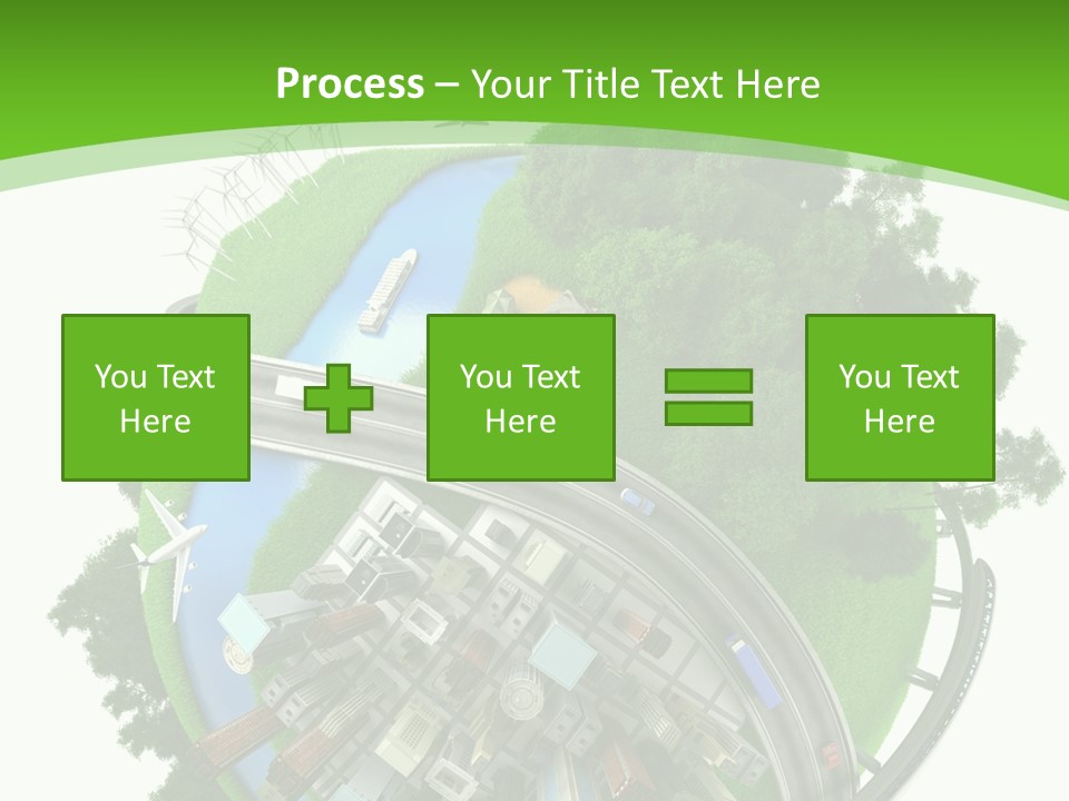 A Green And White Presentation With A City On Top Of It PowerPoint Template