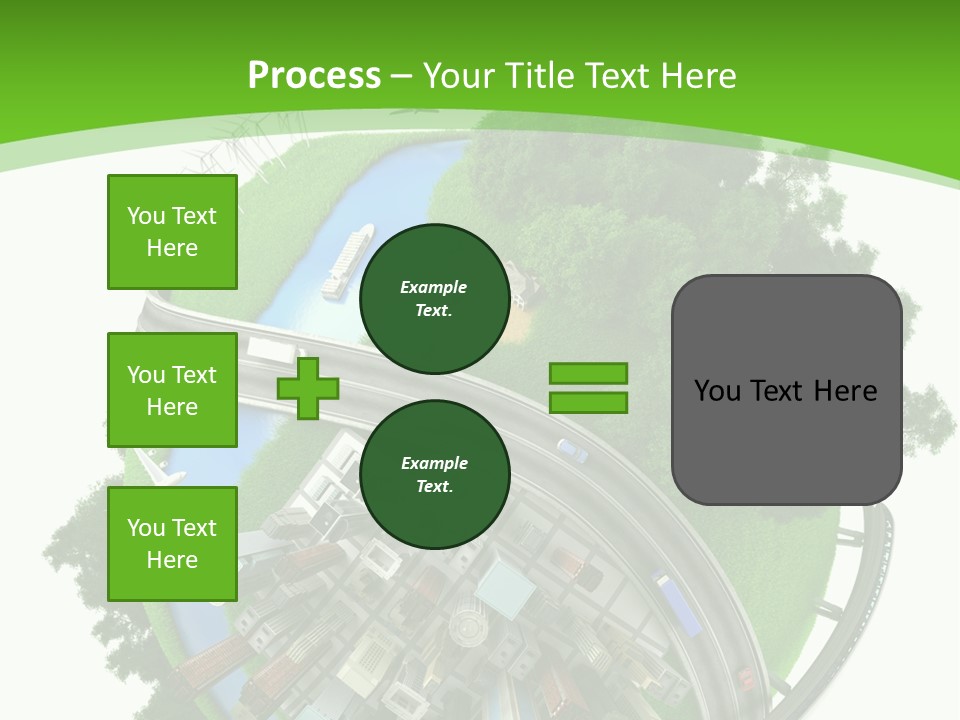 A Green And White Presentation With A City On Top Of It PowerPoint Template