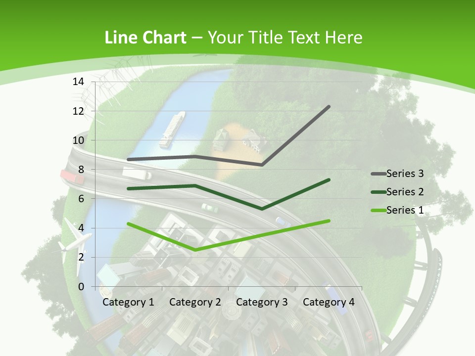 A Green And White Presentation With A City On Top Of It PowerPoint Template