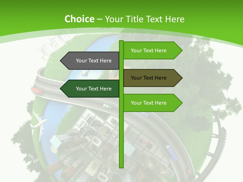 A Green And White Presentation With A City On Top Of It PowerPoint Template