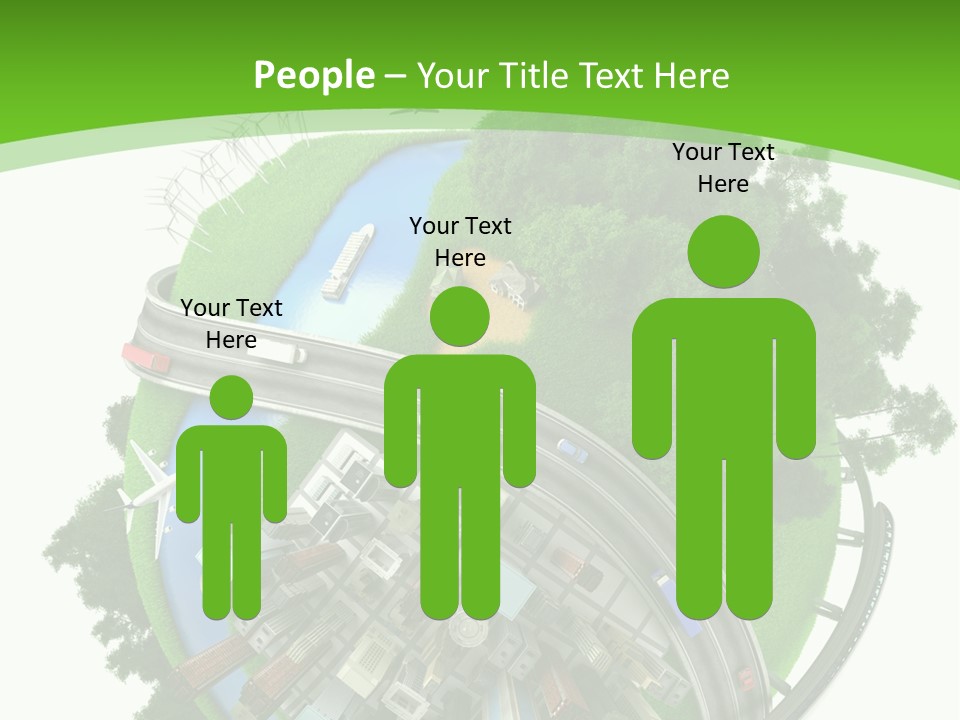 A Green And White Presentation With A City On Top Of It PowerPoint Template