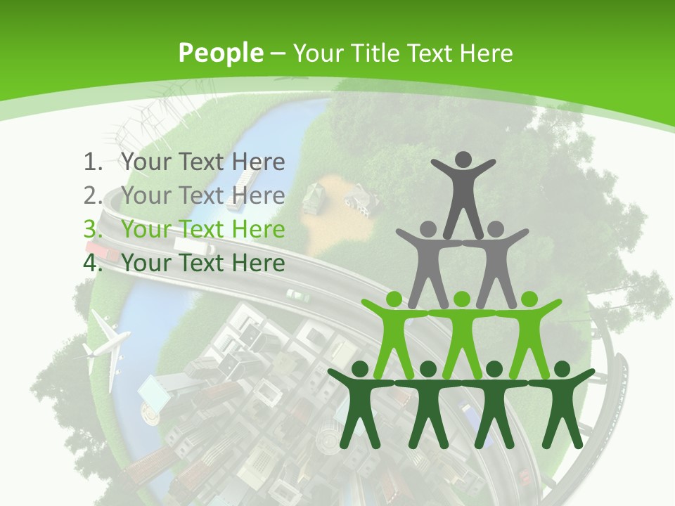 A Green And White Presentation With A City On Top Of It PowerPoint Template