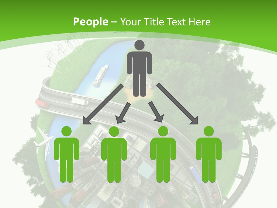 A Green And White Presentation With A City On Top Of It PowerPoint Template