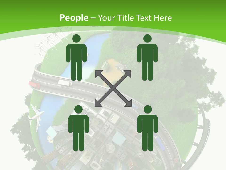 A Green And White Presentation With A City On Top Of It PowerPoint Template