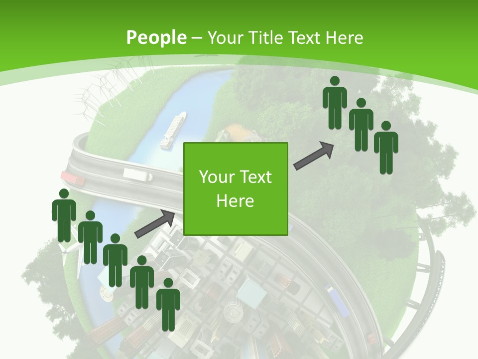 A Green And White Presentation With A City On Top Of It PowerPoint Template