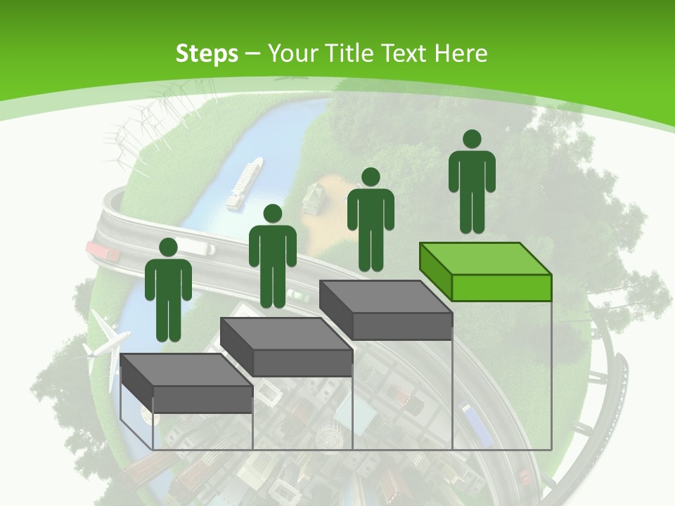 A Green And White Presentation With A City On Top Of It PowerPoint Template